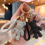 Rhinestone Bear Animal Keychain Leather Strap Car Key Case Pendant