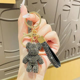 Rhinestone Bear Animal Keychain Leather Strap Car Key Case Pendant