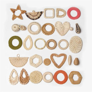 Korea Straw Weave Charms Rattan Bohemia Geometric Drop Earrings