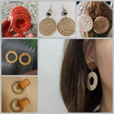 Korea Straw Weave Charms Rattan Bohemia Geometric Drop Earrings