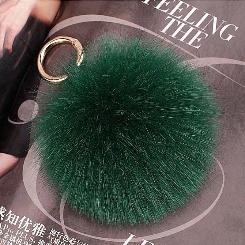 Real Fox Fur Pom Pom Keychain - Fluffy Pompom Pendant