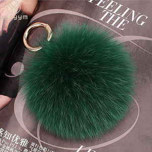 Real Fox Fur Pom Pom Keychain - Fluffy Pompom Pendant