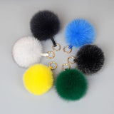Real Fox Fur Pom Pom Keychain - Fluffy Pompom Pendant