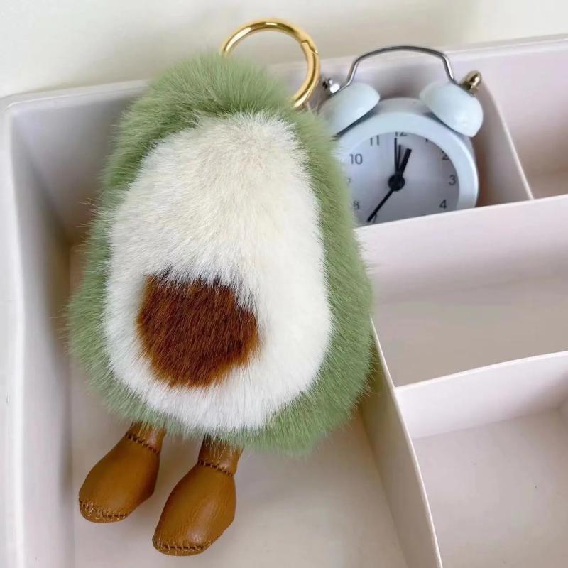 Avocado Car Keychain Pendants Faux Fur Bag Couple Pendant Keychain
