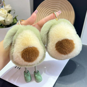 Avocado Car Keychain Pendants Faux Fur Bag Couple Pendant Keychain