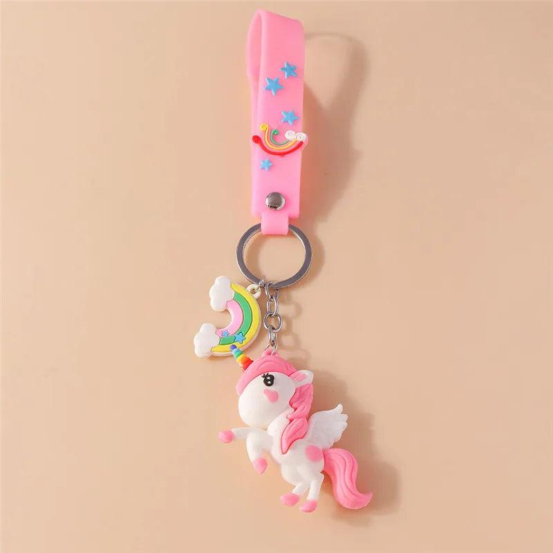 Rainbow Unicorn Keychain Pendant for Women Cartoon Doll Mobile Phone Bag Car Key