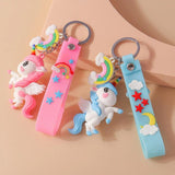 Rainbow Unicorn Keychain Pendant for Women Cartoon Doll Mobile Phone Bag Car Key