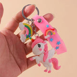 Rainbow Unicorn Keychain Pendant for Women Cartoon Doll Mobile Phone Bag Car Key