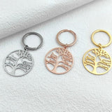 Personalized Family Member Names Keychain Stainless Steel Tree of Life Pendant