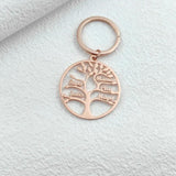 Personalized Family Member Names Keychain Stainless Steel Tree of Life Pendant