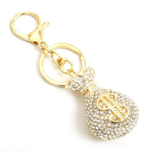 Funny Money Bags Rhinestone Keychain Dollar Sign Keyring