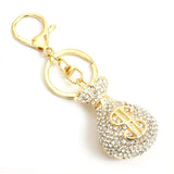 Funny Money Bags Rhinestone Keychain Dollar Sign Keyring