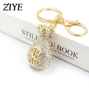 Funny Money Bags Rhinestone Keychain Dollar Sign Keyring