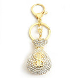 Funny Money Bags Rhinestone Keychain Dollar Sign Keyring