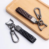 Leather Cord Car Keychain Metal Gunmetal Buckle Car Key Ring Holder