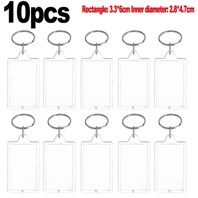 10pcs Clear Photo Frame Keychain Tassels Snap-In Insert Blank Keyring