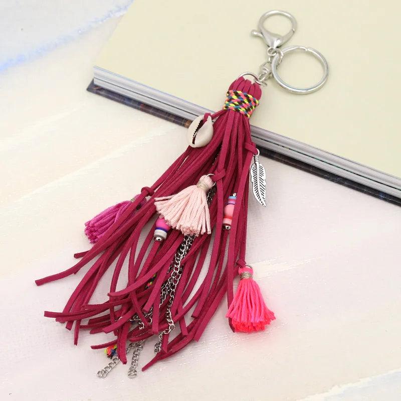 Boho Keychain for Women Multilayer Tassel Shell Key Chain Car Accessories