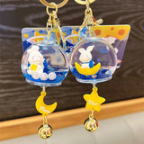Cute Rabbit Keyring Floating Bunny Doll Key Chain