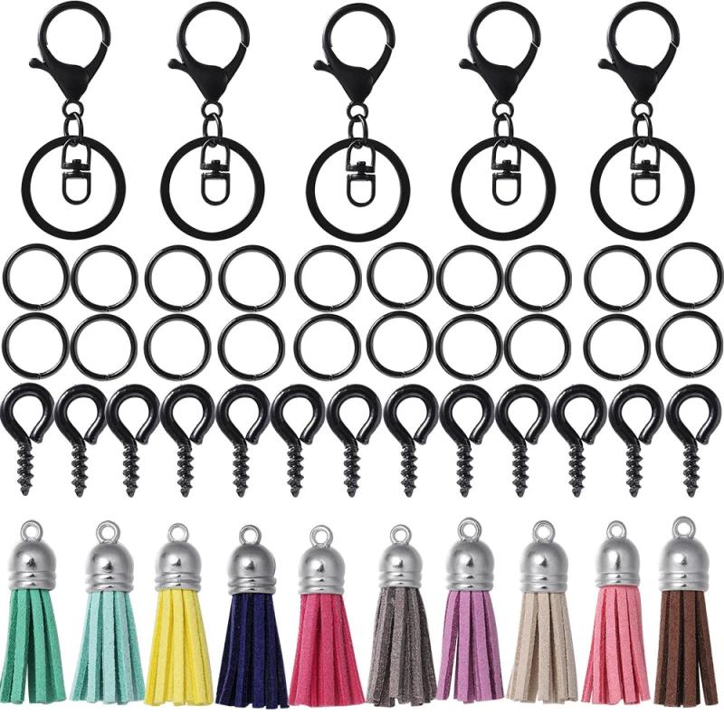65Pcs/Set Colorful Tassel Keychain for DIY Jewelry Making