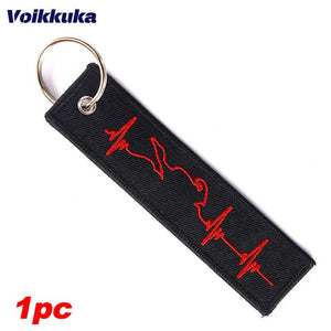 Heartbeat Pattern Motorcycle Keychain Embroidered Car Key Accessories
