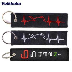 Heartbeat Pattern Motorcycle Keychain Embroidered Car Key Accessories