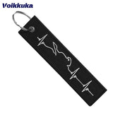 Heartbeat Pattern Motorcycle Keychain Embroidered Car Key Accessories