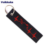 Heartbeat Pattern Motorcycle Keychain Embroidered Car Key Accessories