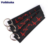 Heartbeat Pattern Motorcycle Keychain Embroidered Car Key Accessories