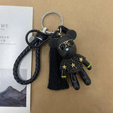 Cartoon Leather Weave Rope Keychain with Tassel Key Ring