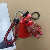 Cartoon Leather Weave Rope Keychain with Tassel Key Ring