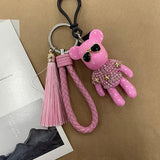 Cartoon Leather Weave Rope Keychain with Tassel Key Ring