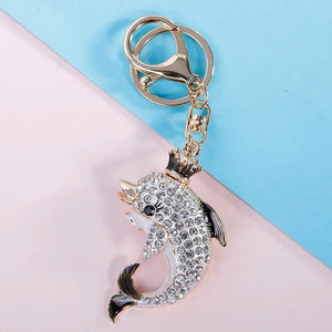 Crystal Shark Keychain Rhinestone Fish Keyrings Bag Pendant Charms