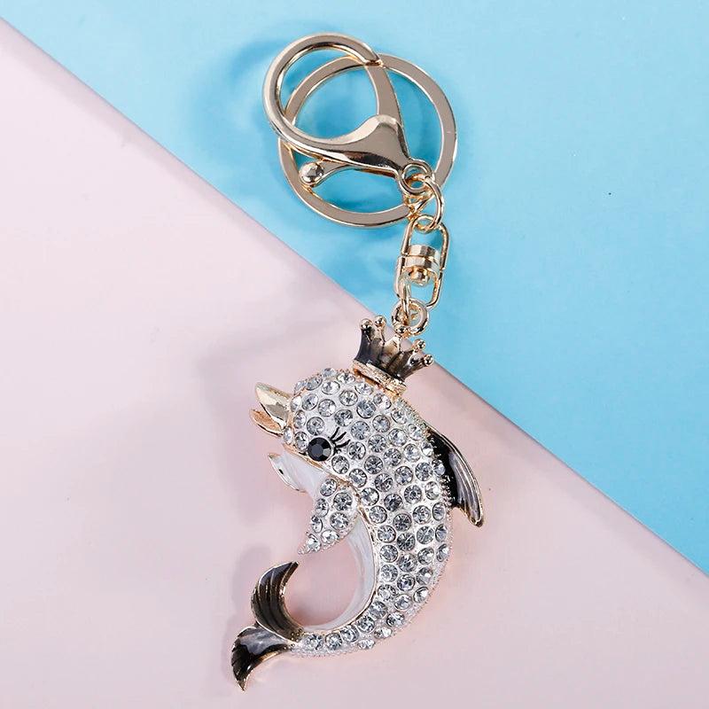 Crystal Shark Keychain Rhinestone Fish Keyrings Bag Pendant Charms