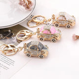 Metal Car Rhinestone Beetle Keychain Pendant