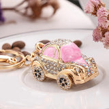 Metal Car Rhinestone Beetle Keychain Pendant