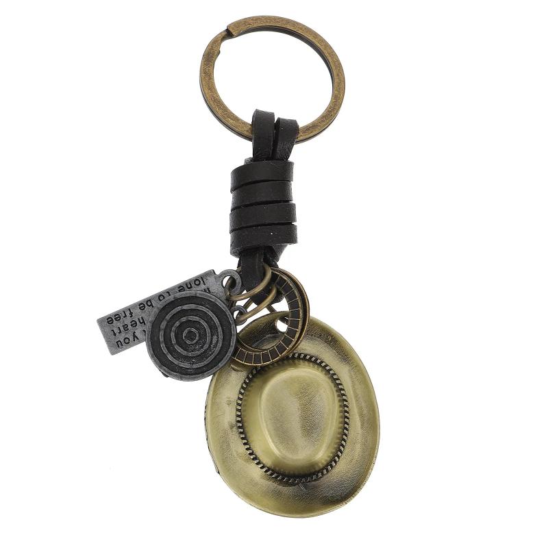 Vintage Metal Keychain Ring Cowboy Car Pendant Holder