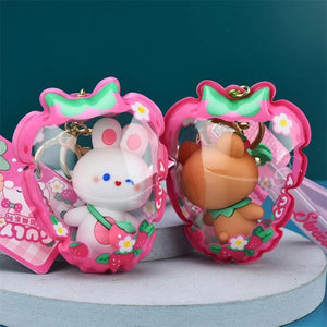 Cute Rabbit Keychain Strawberry Inflatable Doll Bag Charm Key Chain
