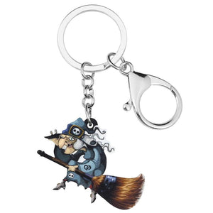 Acrylic Halloween Magic Witch Keychain Print Broom Trouser Keyring