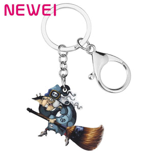 Acrylic Halloween Magic Witch Keychain Print Broom Trouser Keyring