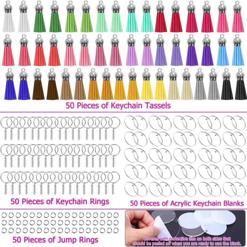 200Pcs Acrylic Keychain Blanks with Rings Clear Key Chains Round Discs