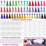 200Pcs Acrylic Keychain Blanks with Rings Clear Key Chains Round Discs