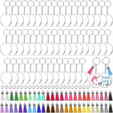 200Pcs Acrylic Keychain Blanks with Rings Clear Key Chains Round Discs