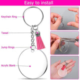 200Pcs Acrylic Keychain Blanks with Rings Clear Key Chains Round Discs