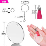 200Pcs Acrylic Keychain Blanks with Rings Clear Key Chains Round Discs