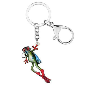 Cartoon Diver Frog Keychain Acrylic Charm Jewelry for Women Girls