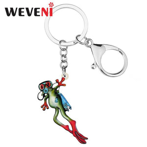 Cartoon Diver Frog Keychain Acrylic Charm Jewelry for Women Girls