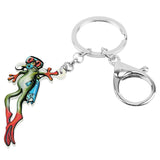 Cartoon Diver Frog Keychain Acrylic Charm Jewelry for Women Girls