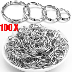 20-100Pcs Stainless Steel Key Ring Rhodium Plated Split Keychain DIY