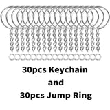 60PCS Silver Keyring Split Key Ring w/ Chain Carabiner Accessories