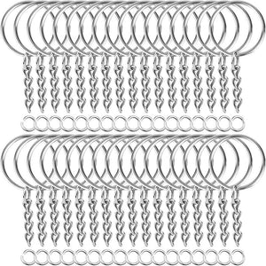 60PCS Silver Keyring Split Key Ring w/ Chain Carabiner Accessories